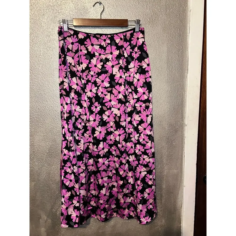 Kate Spade Wallflower Satin Floral Skirt Size 10 NWT Pink Black Asymmetrical